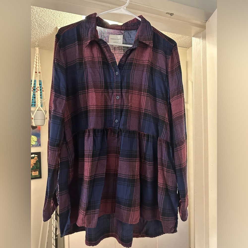 American eagle plaid babydoll shirt